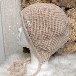 New Cream Knit Winter Bonnet Hat With Ties
